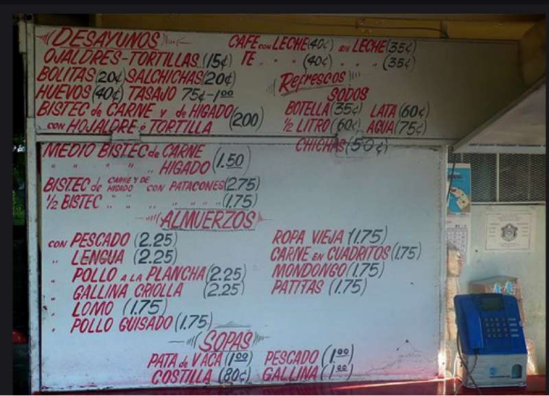 Menu board with prices